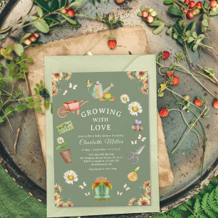 Growing with Love Green Baby Shower Invitation