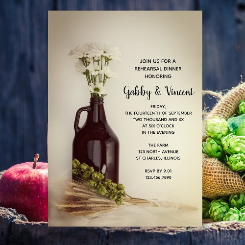 Growler Hops and Daisies Brewery Rehearsal Dinner Invitation