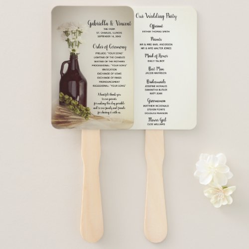 Growler Hops and Daisies Brewery Wedding Hand Fan