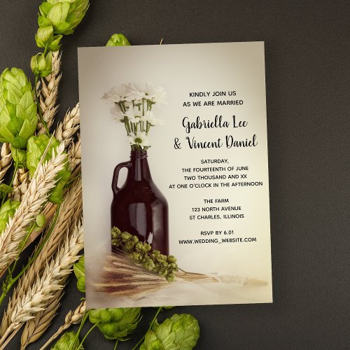 Growler Hops and Daisies Brewery Wedding Invitation