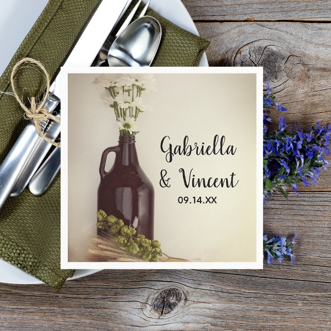 Growler, Hops and Daisies Brewery Wedding Napkins (Creator Uploaded)