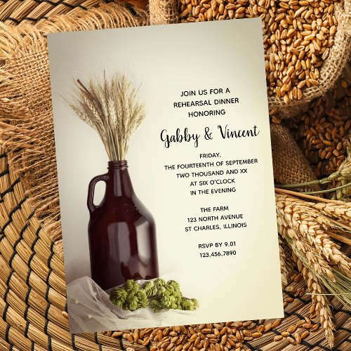 Growler Hops and Wheat Brewery Rehearsal Dinner  Invitation