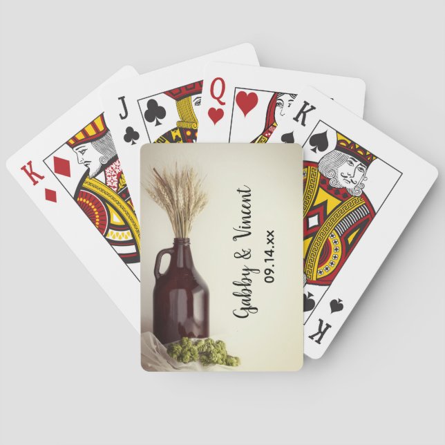 Growler, Hops and Wheat Brewery Wedding Favor Poker Cards (Back)