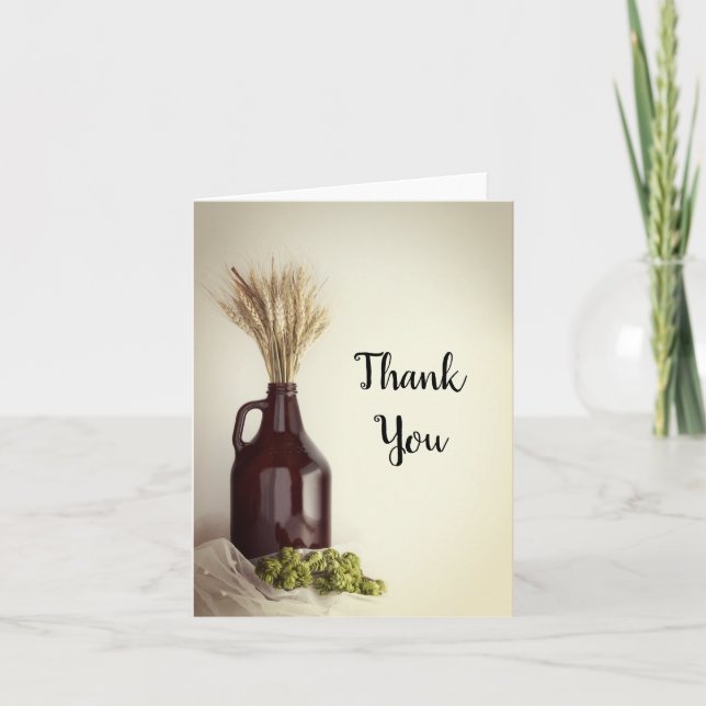 Growler, Hops and Wheat Brewery Wedding Thank You (Front)