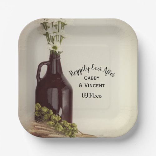 Growler Hops Daisies Hoppily Ever After Wedding Paper Plates