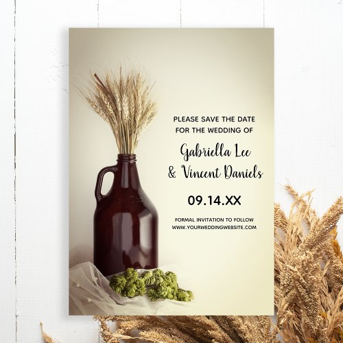 Growler Hops Wheat Brewery Wedding Save the Date