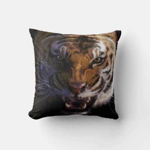 Growling Bengal Tiger for Big Cat_lovers Wildlife Throw Pillow