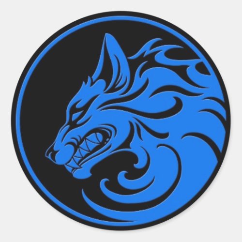 Growling Blue and Black Wolf Circle Classic Round Sticker