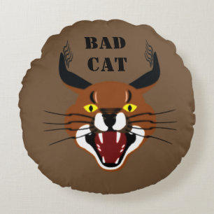 Growling Caracal Bad Cat Round Pillow