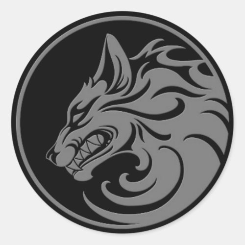 Growling Grey and Black Wolf Circle Classic Round Sticker