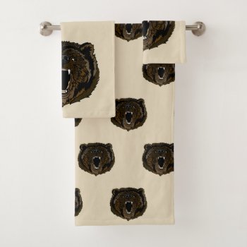 Growling Grizzly Bear Bath Towel Set by PugWiggles at Zazzle