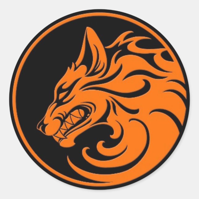 Growling Orange and Black Wolf Circle Classic Round Sticker (Front)