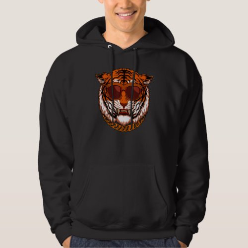 Growling Sunglasses Mouth Open Bengal Tiger Cat Hoodie
