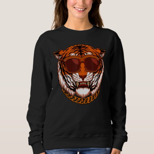 Growling Sunglasses Mouth Open Bengal Tiger Cat Sweatshirt