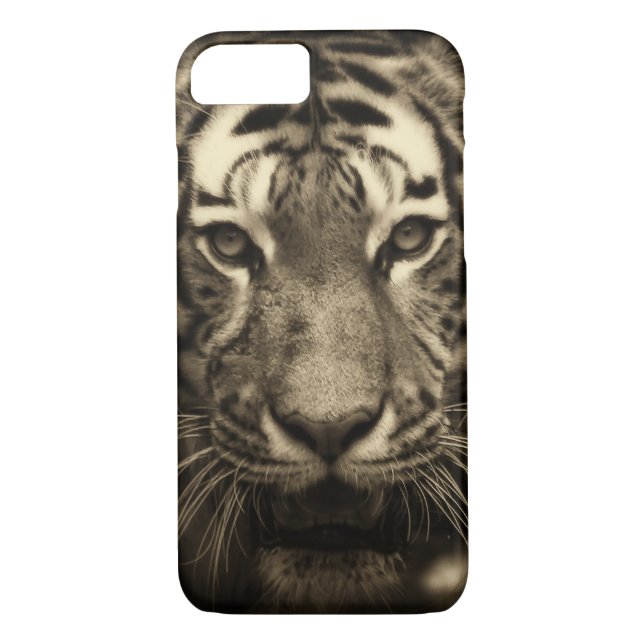 Growling Tiger Face in Sepia Tones Case-Mate iPhone Case (Back)