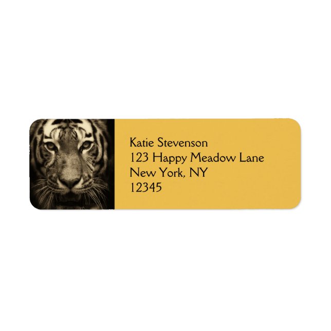 Growling Tiger Face in Sepia Tones Label (Front)