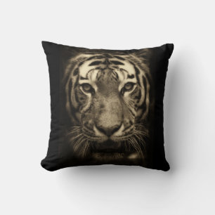 Growling Tiger Face in Sepia Tones Throw Pillow