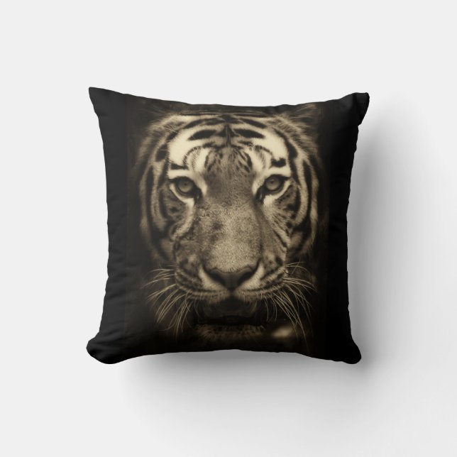 Growling Tiger Face in Sepia Tones Throw Pillow (Front)