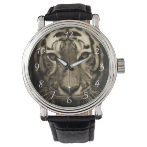 Growling Tiger Face in Sepia Tones Watch