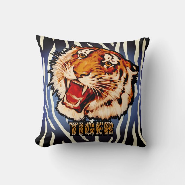 Growling Tiger Graphic Art Throw Pillow (Front)