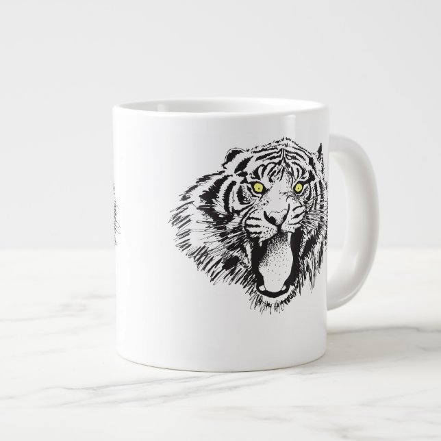 Growling Tiger in Black with Yellow Eyes Giant Coffee Mug (Front Right)