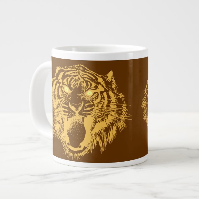 Growling Tiger in Orange With Yellow Eyes Giant Coffee Mug (Front Left)