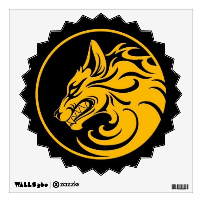 Growling Yellow and Black Wolf Circle Wall Decor