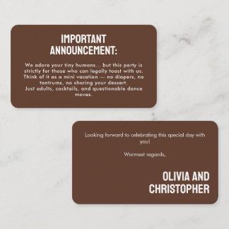 Grown-ups Only! Minimalist Bold Rustic Harmony Enclosure Card