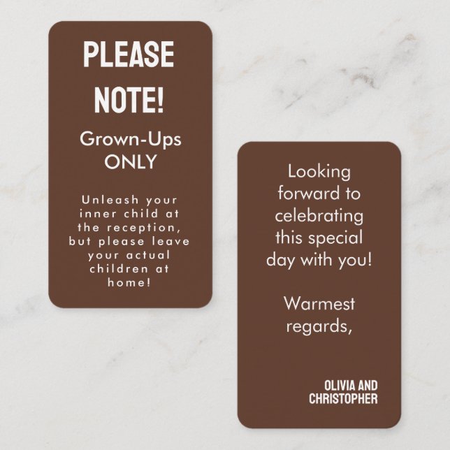 Grown-ups Only! Minimalist Bold Rustic Harmony Enclosure Card (Front/Back)