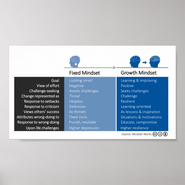 Growth Mindset and Fixed Mindset Behaviors Poster (Front)