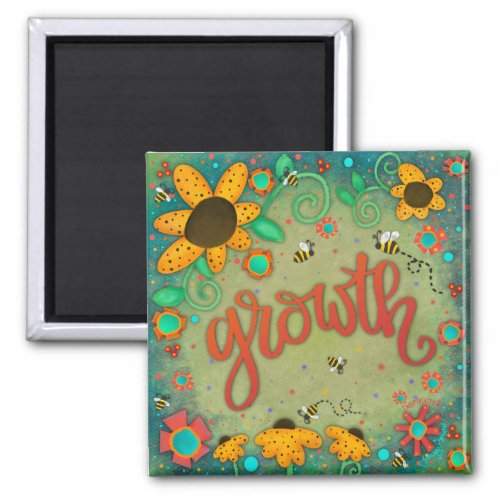 Growth Pretty Floral Trendy Inspirational Green Magnet