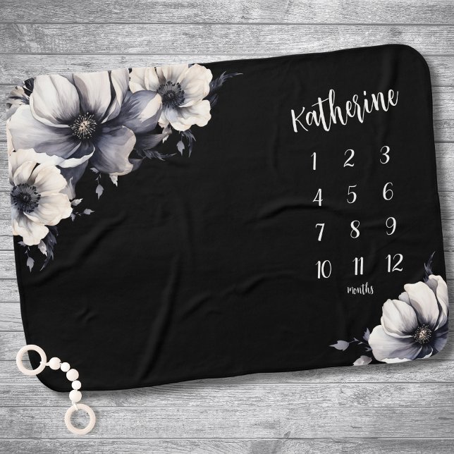 Growth Tracker Milestone Baby Blanket (Simple Boho Floral Watercolor Monthly Milestone baby blanket)