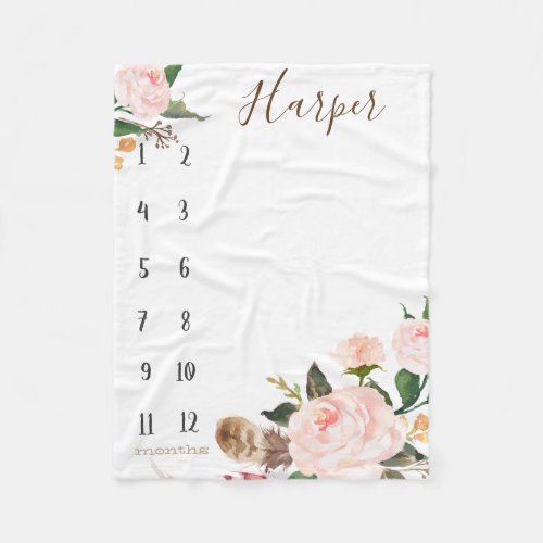 Growth tracker _ Milestone _ Boho watercolor Fleece Blanket