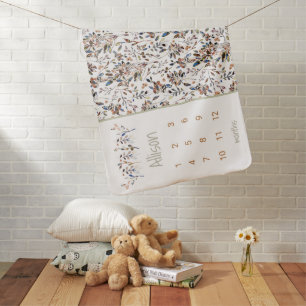 Growth Tracker Milestone Leaves Berries Decor Baby Blanket