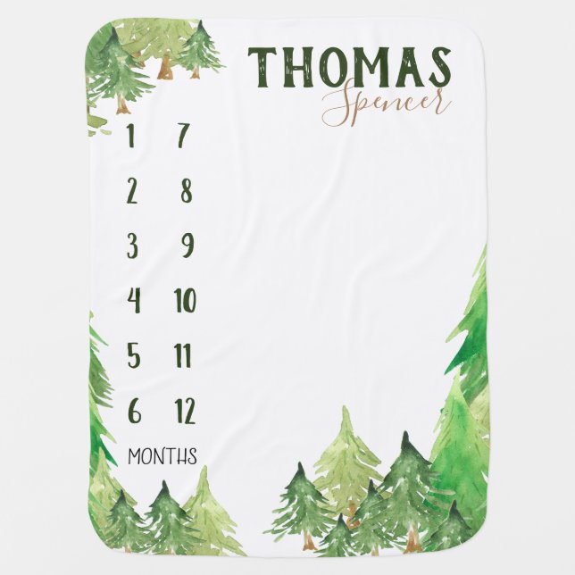 Growth tracker - Milestone - Pine forest milestone Baby Blanket (Front)