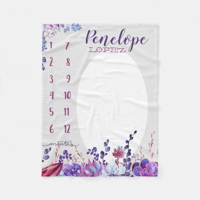Growth tracker - Milestone - Purple watercolor Fleece Blanket (Front)