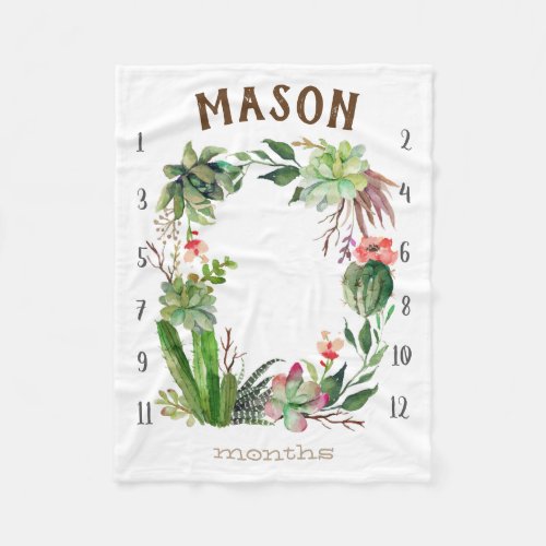 Growth tracker _ Milestone _ Succulent watercolor Fleece Blanket