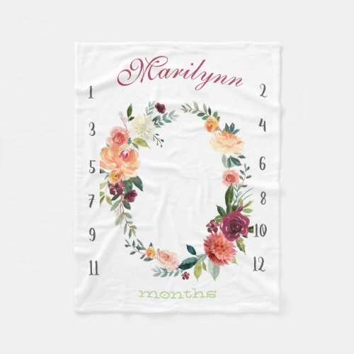 Growth tracker _ Milestone watercolor flowers with Fleece Blanket