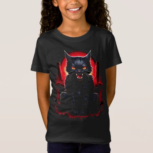 grreat silhouette of a cat with glowing green eyes T_Shirt