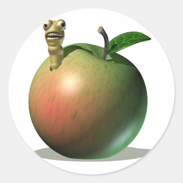Grub Eating Apple Classic Round Sticker (Front)