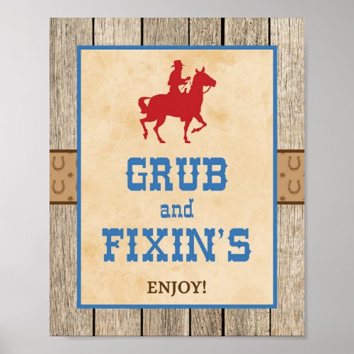 Grub  Fixins Cowboy Western Party Sign