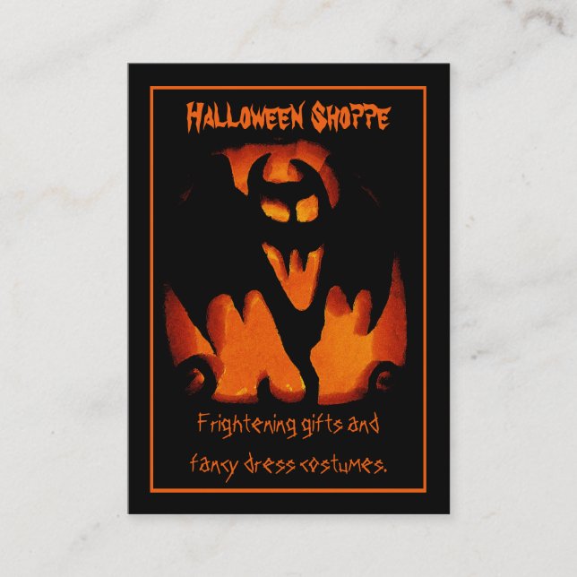 Gruesome Vampire Bat Silhouette Halloween Store Business Card (Front)