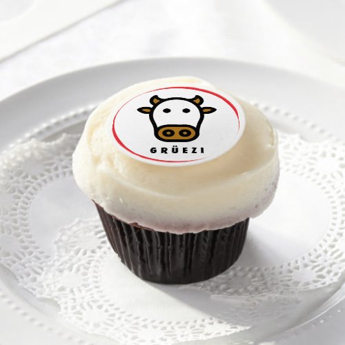 Grezi  Cute Swiss Baby Cow  Edible Frosting Rounds