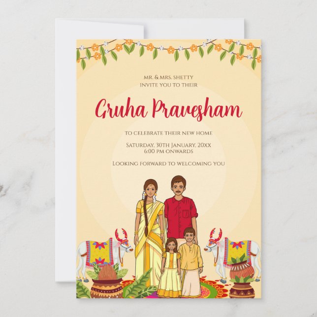 Gruhapravesham invite Digital Indian Housewarming (Front)