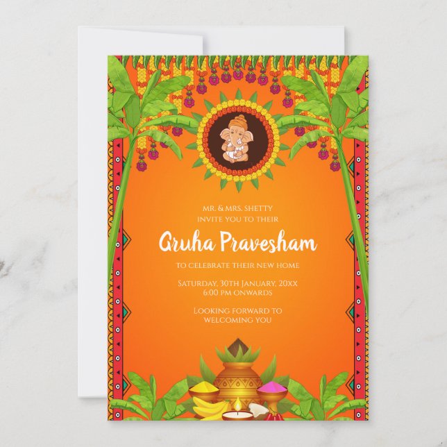 Gruhapravesham invite Indian Housewarming invite (Front)