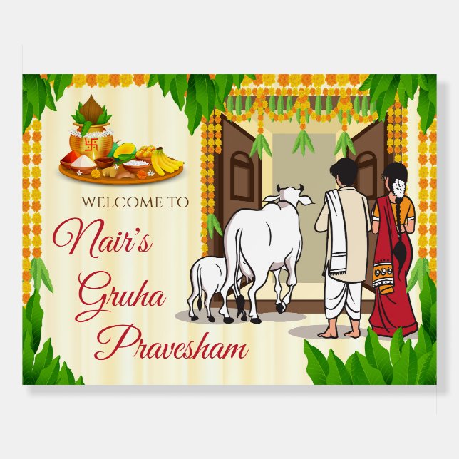 Gruhapravesham welcome sign Indian Housewarming (Front)