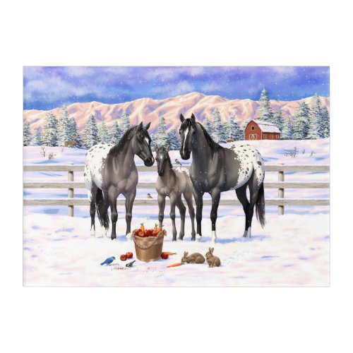 Grulla Gray Appaloosa Horses On A Farm In Snow Acrylic Print