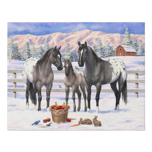 Grulla Gray Appaloosa Horses On A Farm In Snow Faux Canvas Print
