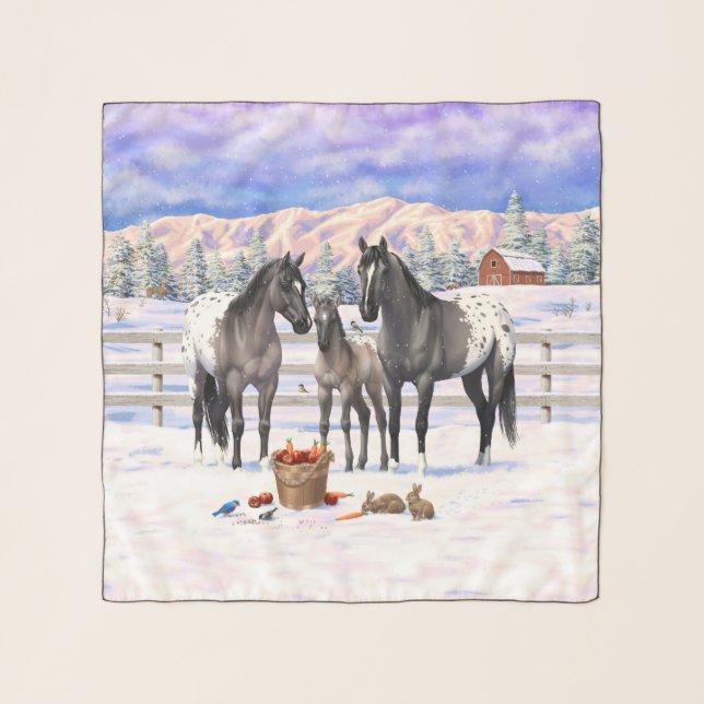 Grulla Gray Appaloosa Horses On A Farm In Snow Scarf (Front)