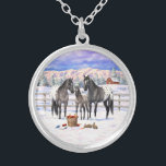 Grulla Gray Appaloosa Horses On A Farm In Snow Silver Plated Necklace<br><div class="desc">Grulla Gray Appaloosa Horses on a farm in winter.</div>